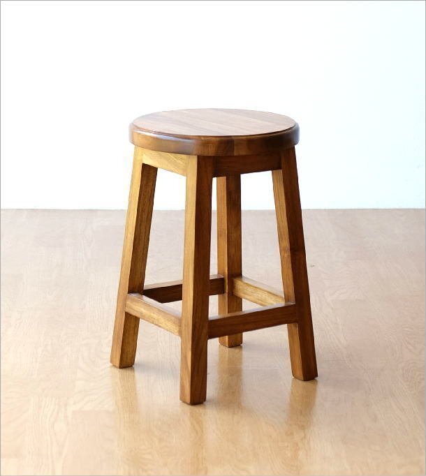 スツール 無垢 木製 丸椅子 おしゃれ 玄関 天然木 ウッドスツール チークキッチンスツール 送料無料(一部地域除く) wat0488_安定感があるので 花台としても使えそう