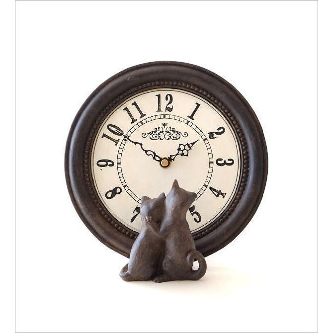 置き時計 置時計 レトロ アンティーク 猫 可愛い かわいい アナログ 仲良しキャットのサークルクロック 送料無料(一部地域除く) sik2167_画像6