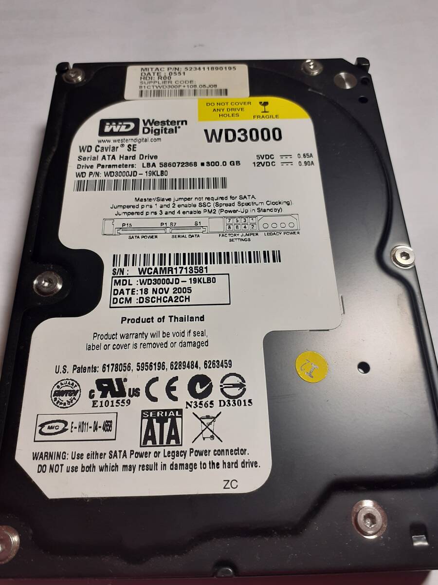 Western Digital WD3000JD-19KLB0 300GB 3.5インチ SATA Crystaldiskinfoで正常判断 フォーマット済みの画像1