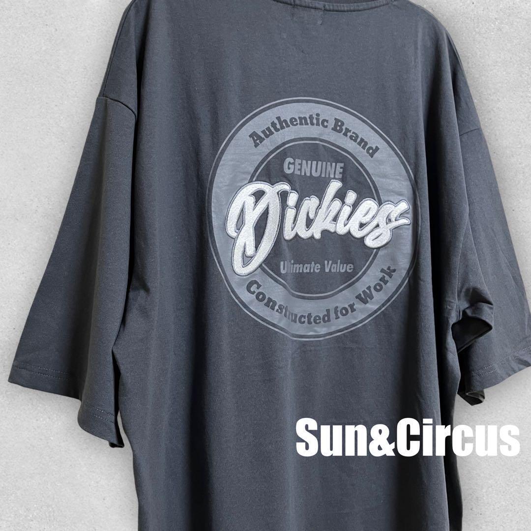 メンズ大きいサイズ6L Dickies サークルロゴ 半袖Tシャツ グレーの画像2