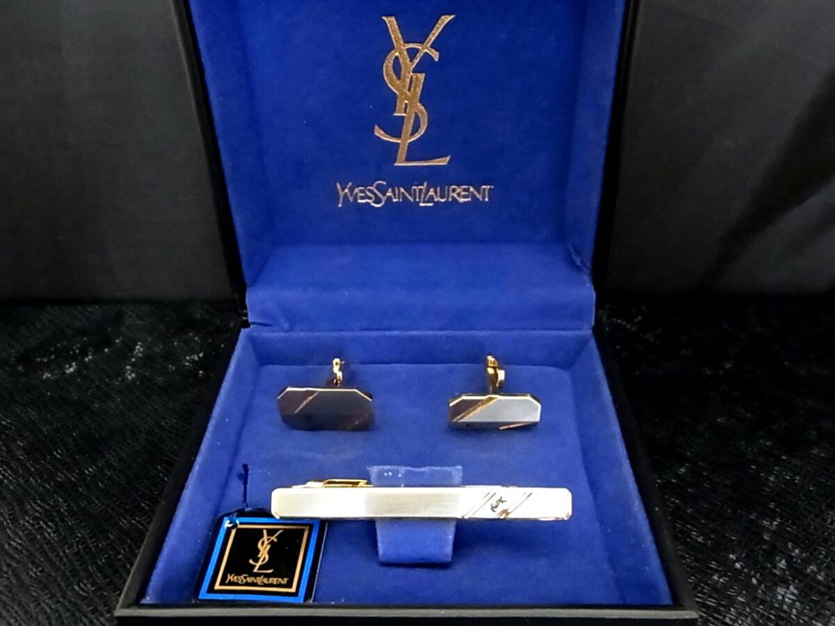 ■新品N■№0001【YSL】サンローラン【ゴールド・シルバー】■カフス＆ネクタイピン タイピン セット♪_画像1