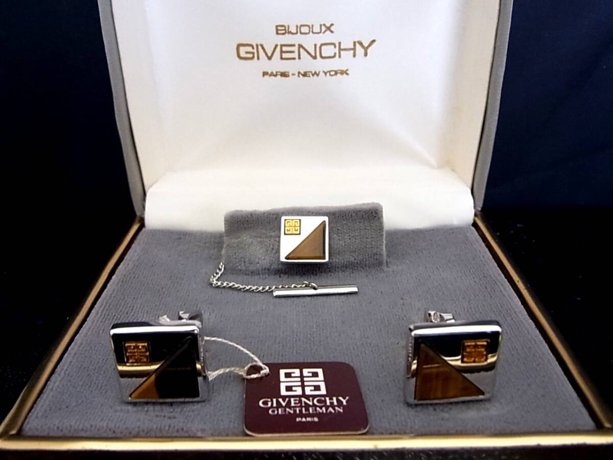 # new goods N#N0216 Givenchy [ Logo pattern ][GIVENCHY][ Gold * silver ]# cuffs & necktie pin tiepin ( tie tack ) set!