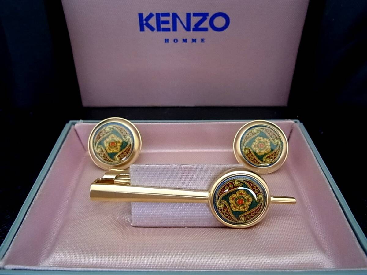 ■新品N■№0257 ケンゾー【KENZO】高田賢三【ゴールド】■ボタン カフス＆ネクタイピン タイピン セット♪_画像1