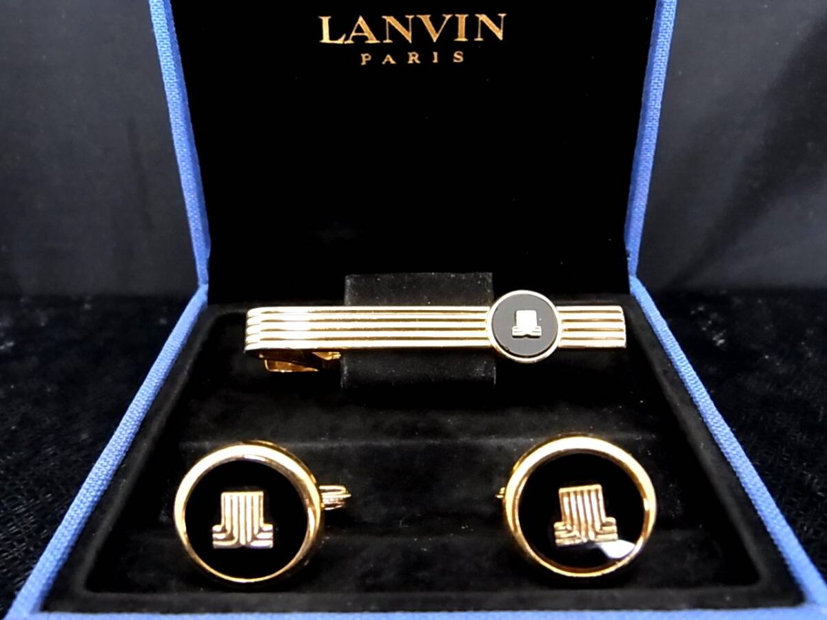 ■新品N■№0386 ランバン【LANVIN】【ゴールド・ブラック】■カフス＆ネクタイピン タイピン セット♪_画像1