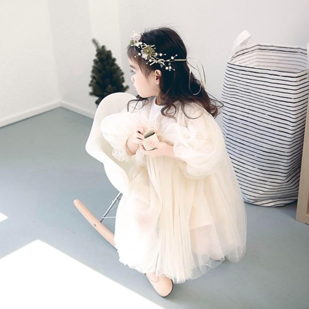 【80サイズ】ベビードレス　韓国　セレモニー 白チュール 刺繍 レース_画像6