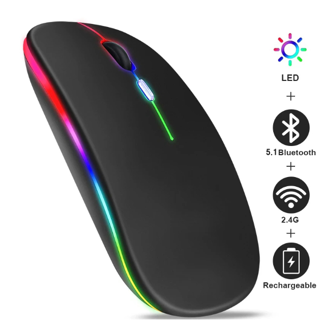 ワイヤレスマウス Bluetooth 光る 静音 無線 超薄型 高感度 USB充電式 Bluetooth5.1 2.4GHz 3段階DPI切替 LED 7色ライト付 ゲーム 光学式_画像3