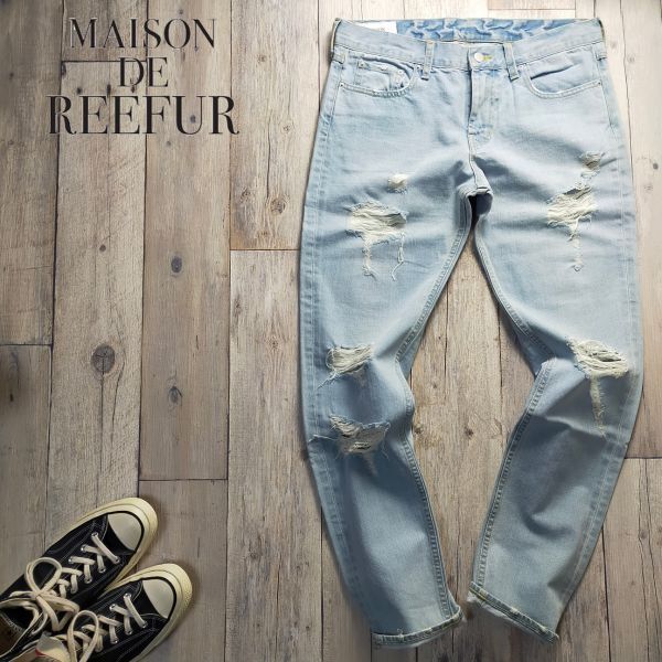 ☆MAISON DE REEFUR メゾンドリーファー☆レディース USED クラッシュ加工 デニム パンツ ジュン W26 S832_画像1