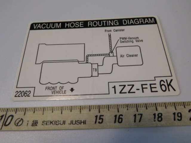 希少レア☆彡新品在庫品・VACUUM HOSE ROUTING DIAGRAM 1ZZ-FE6K・不明？ステッカー・当時物・レトロ_分かる方♪