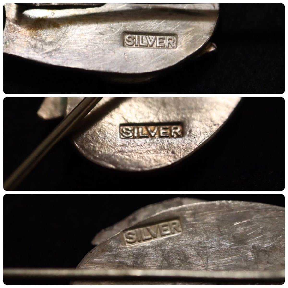 SILVER ピンブローチ フクロウ 梟 デザイン 925 シルバー 3本 まとめ B94の画像3