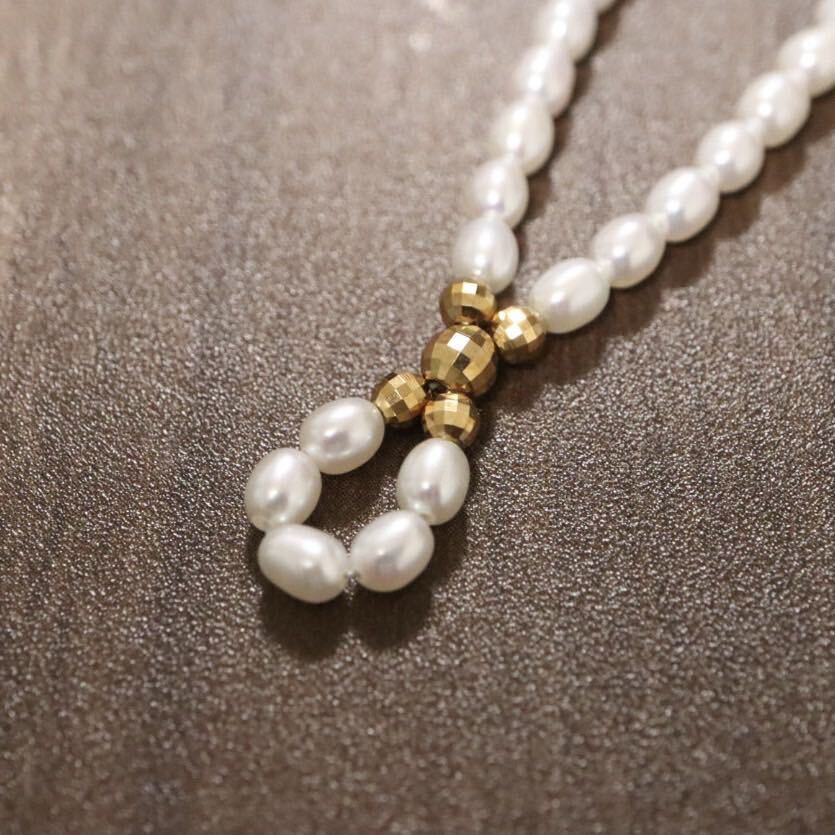 K18 750 刻印 ミニパール 真珠 パール ネックレス 全長約39cm B96の画像2
