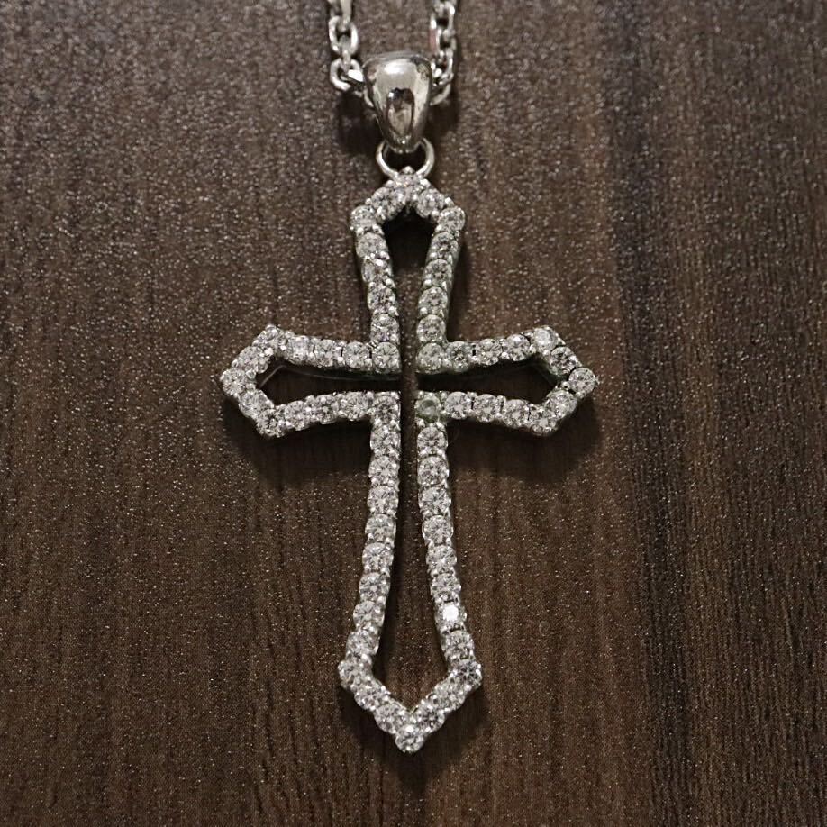SILVER 925 Cross 10 character . Stone necklace pendant top total length approximately 48cm approximately 17g silver T8