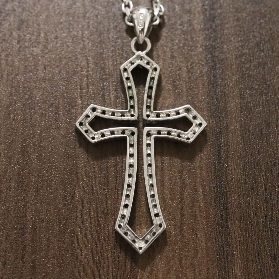 SILVER 925 Cross 10 character . Stone necklace pendant top total length approximately 48cm approximately 17g silver T8