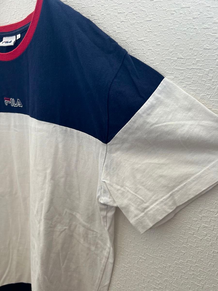 【FILA】フィラ　Tシャツ　L 半袖　ビッグサイズ　白　ホワイト　夏服　古着　 90s 綿100% コットン　赤　レッド　青