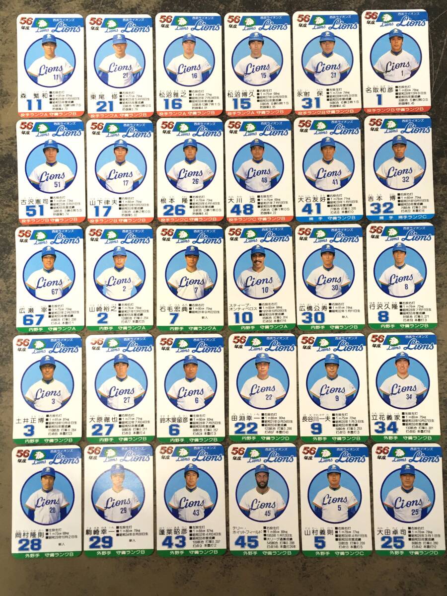 ☆旧タカラ プロ野球ゲーム 選手カード 西武ライオンズ 昭和56年度版 全30枚♪の画像1