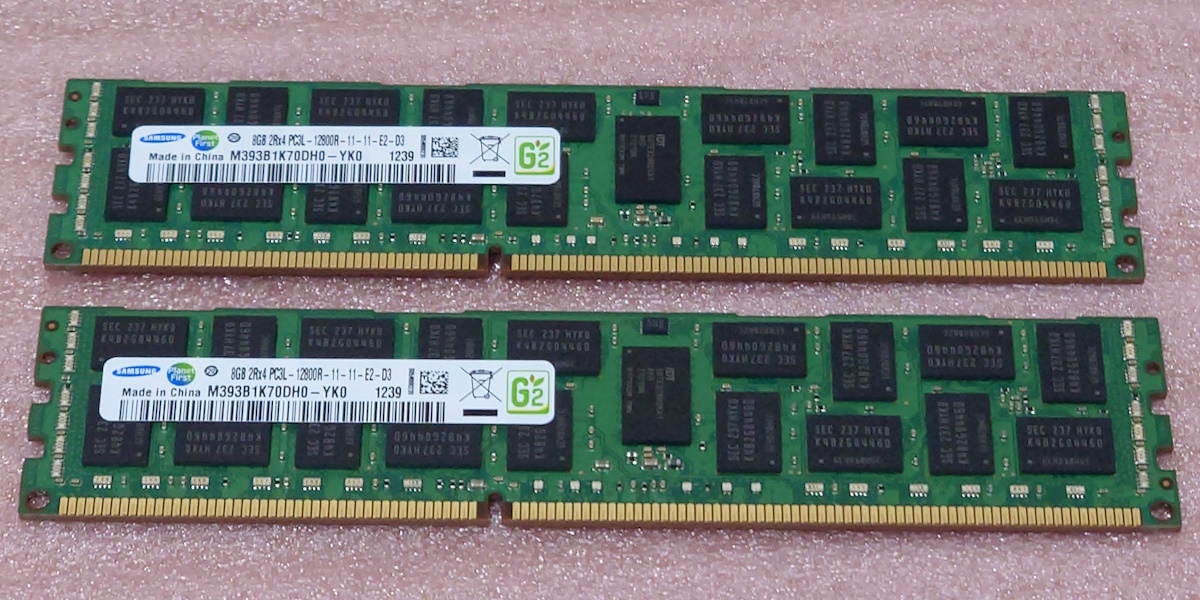 ◇Samsung M393B1K70DH0-YK0 2枚セット - PC3L-12800R/DDR3L-1600 ECC REG/Registered 240Pin DDR3 RDIMM 16GB(8GB x2) 動作品の画像1