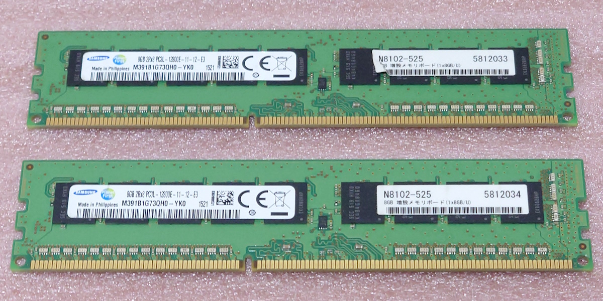 ◇Samsung M391B1G73QH0-YK0 2枚セット - PC3L-12800E/DDR3L-1600 ECC Unbuffered 240Pin DDR3 UDIMM 16GB(8GB x2) 動作品_画像1