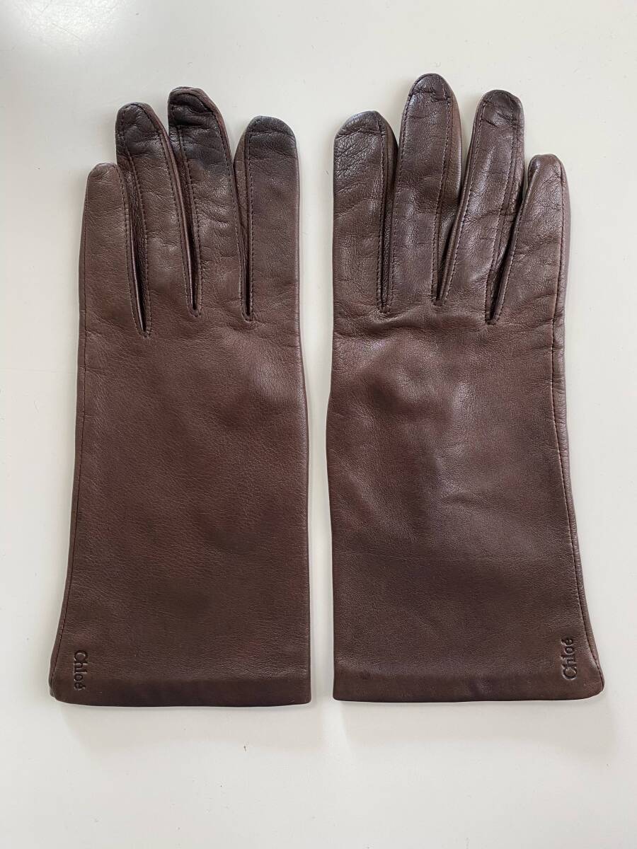 [ used beautiful goods ] Chloe Chloe lady's leather glove Brown leather gloves size 21cm lining attaching 