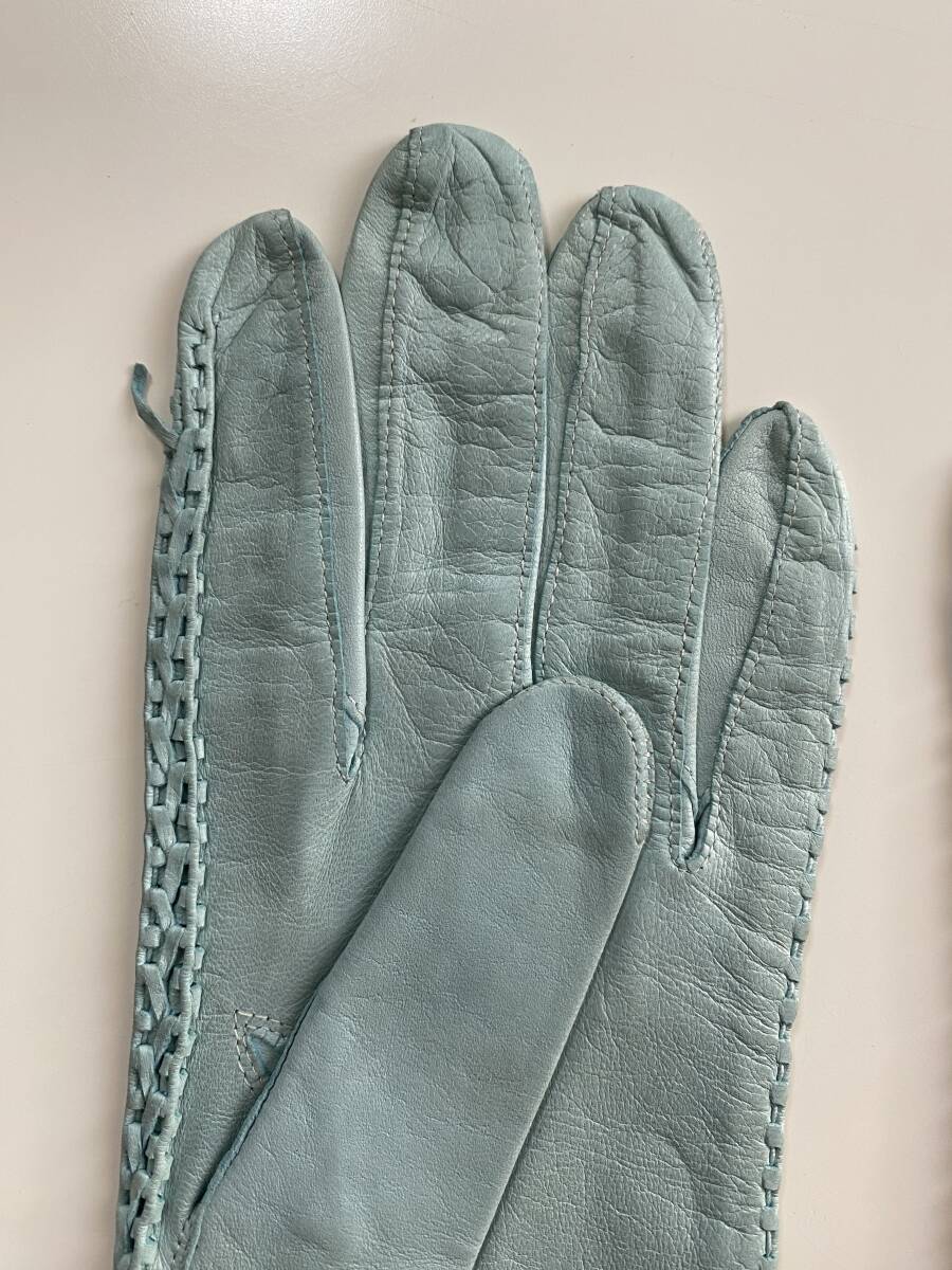 [ beautiful goods ] Italy made lady's leather glove ice blue series leather gloves lining less size 7 half 