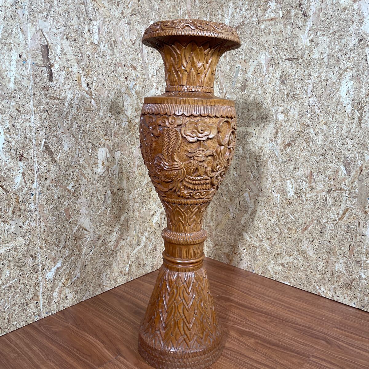 木製花瓶 木彫り 花入　インテリア　置物 オブジェ　花器 彫刻　龍　鳳凰　大型　 アジアン　雑貨　木製_画像3