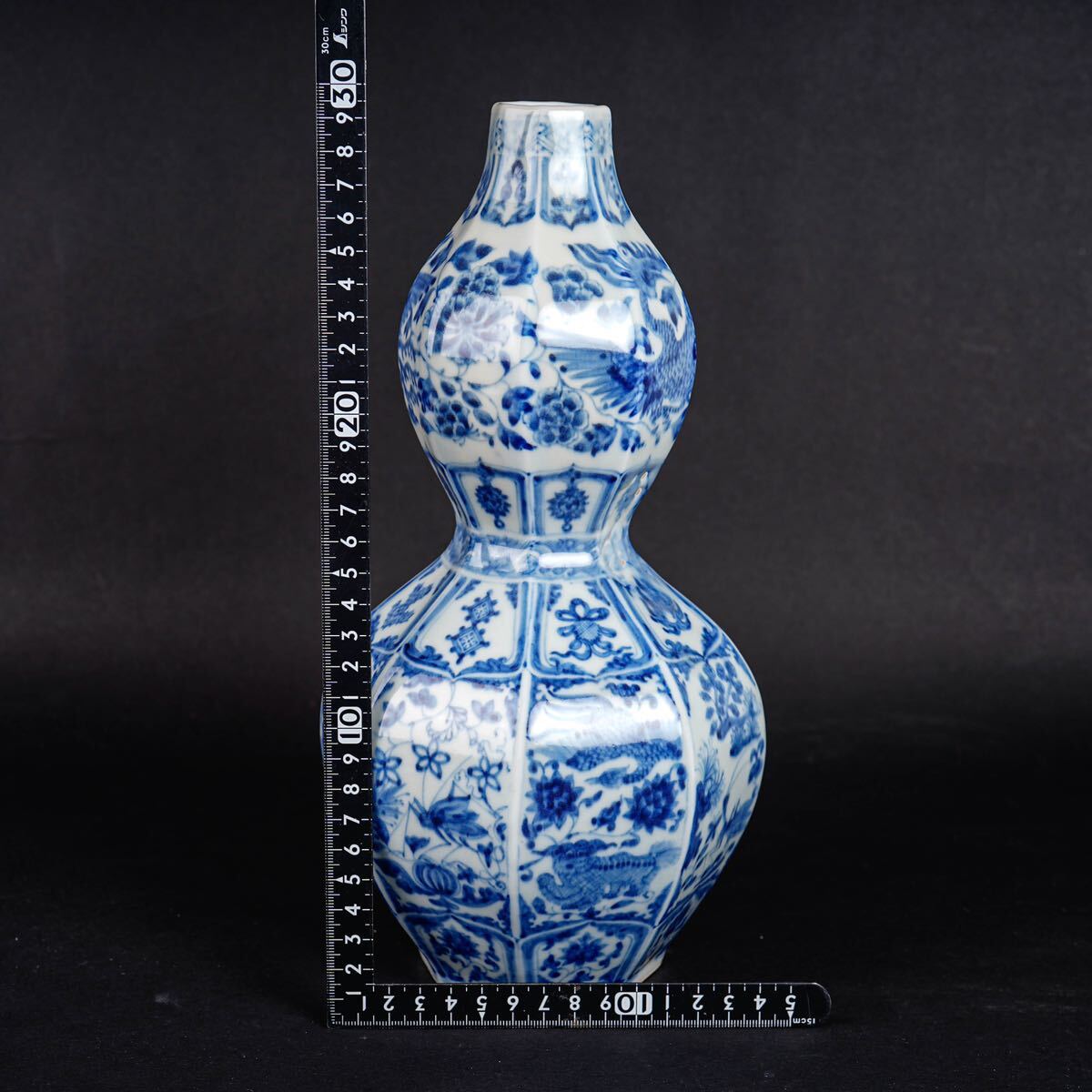 【後】HI009 染付八方花卉文葫蘆瓶 古美術 骨董品 古玩 時代物 古道具 中国美術品 朝鮮美術品 日本美術品_画像9