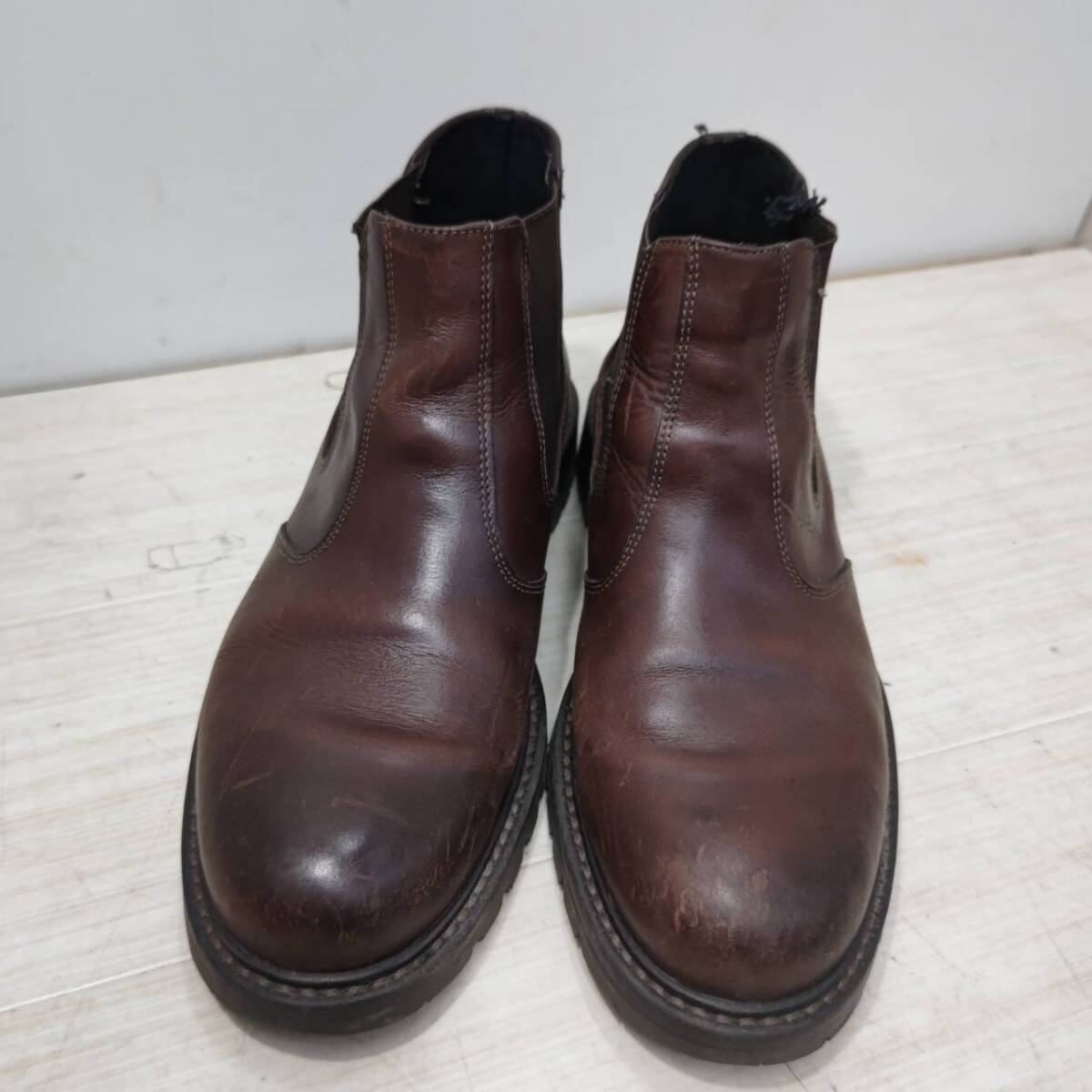 送料無料S79479 メンズブーツ　BROWN SHOE　91/2　M　ブラウン　クツ　LEA UPPER　RUBBER 72760-2　イタリア製　良品_画像1