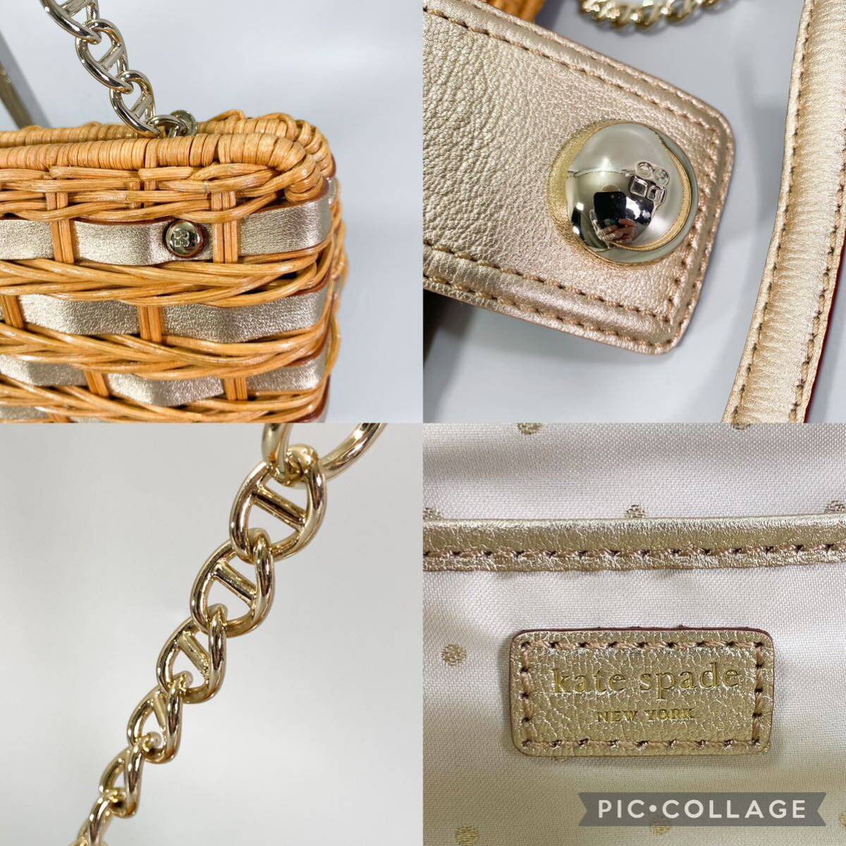 Kate Spade New York shoulder bag basket × leather Gold braided Kate Spade basket handbag chain bag shoulder ..