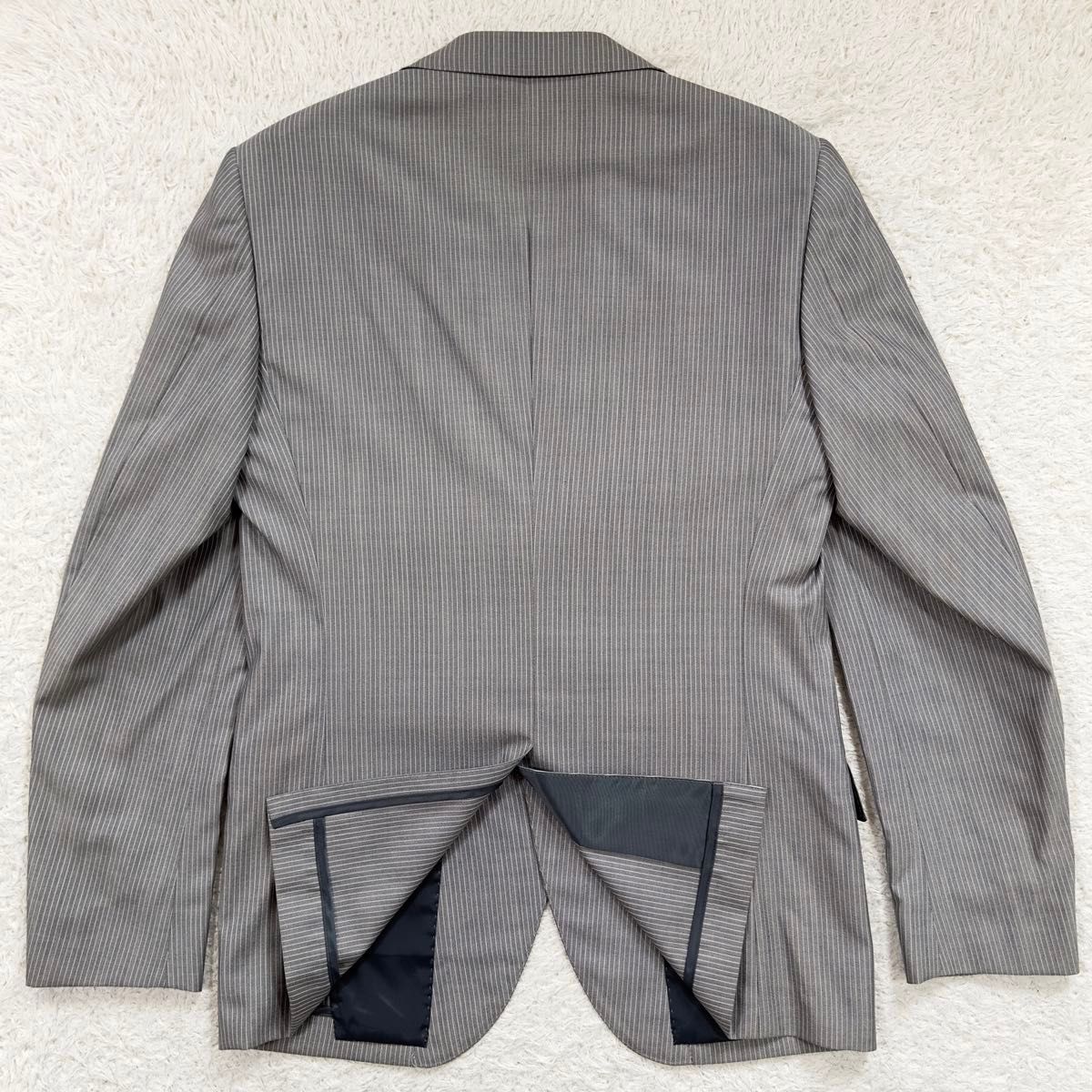 美品/ORIHICA/オリヒカ セットアップスーツ ジャケット シルク混 絹 ストライプ グレー Y5 M位