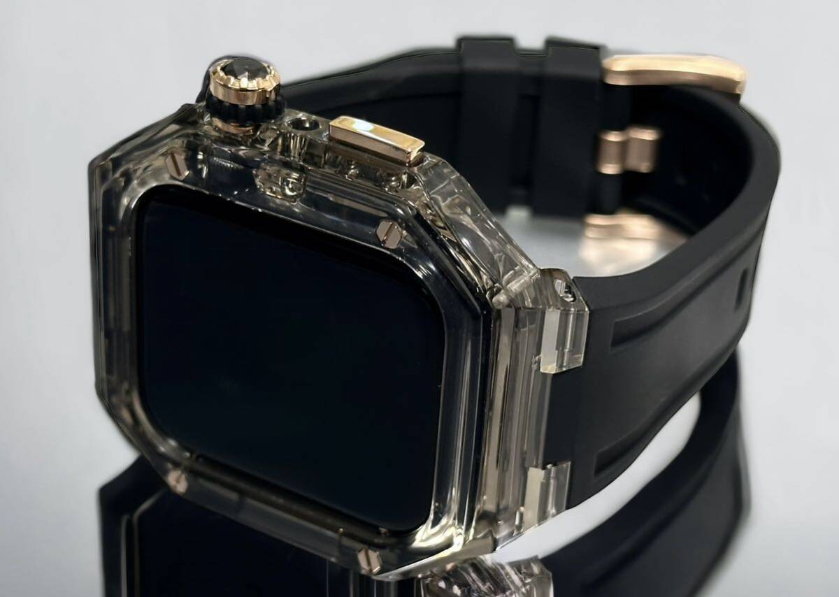 TBR★ブラッククリア★アップルウォッチバンド ラバーベルト カバー Apple Watch クリア ケース 40mm 41mm 44mm 45mm 4ネジ スポーツの画像4