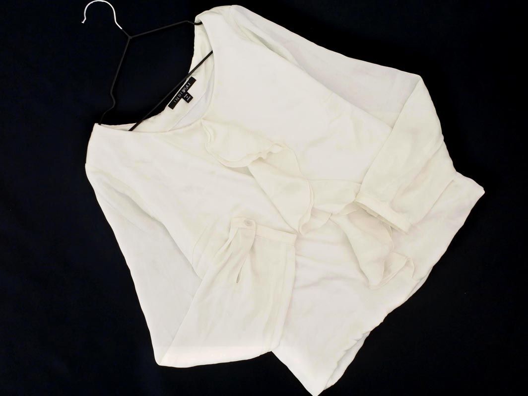  Indivi satin frill blouse shirt size38/ white #* * eda2 lady's 