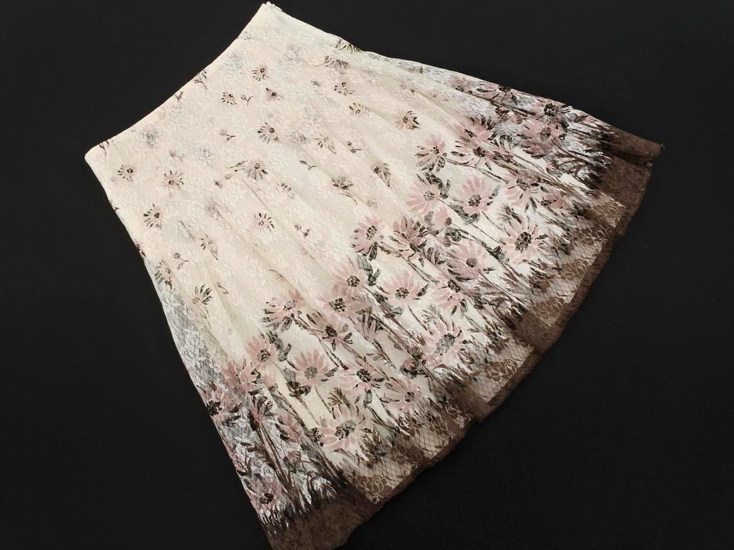 L*EST ROSE L'Est Rose chu-ru floral print A line trapezoid skirt size2/ white x tea #* * eda2 lady's 