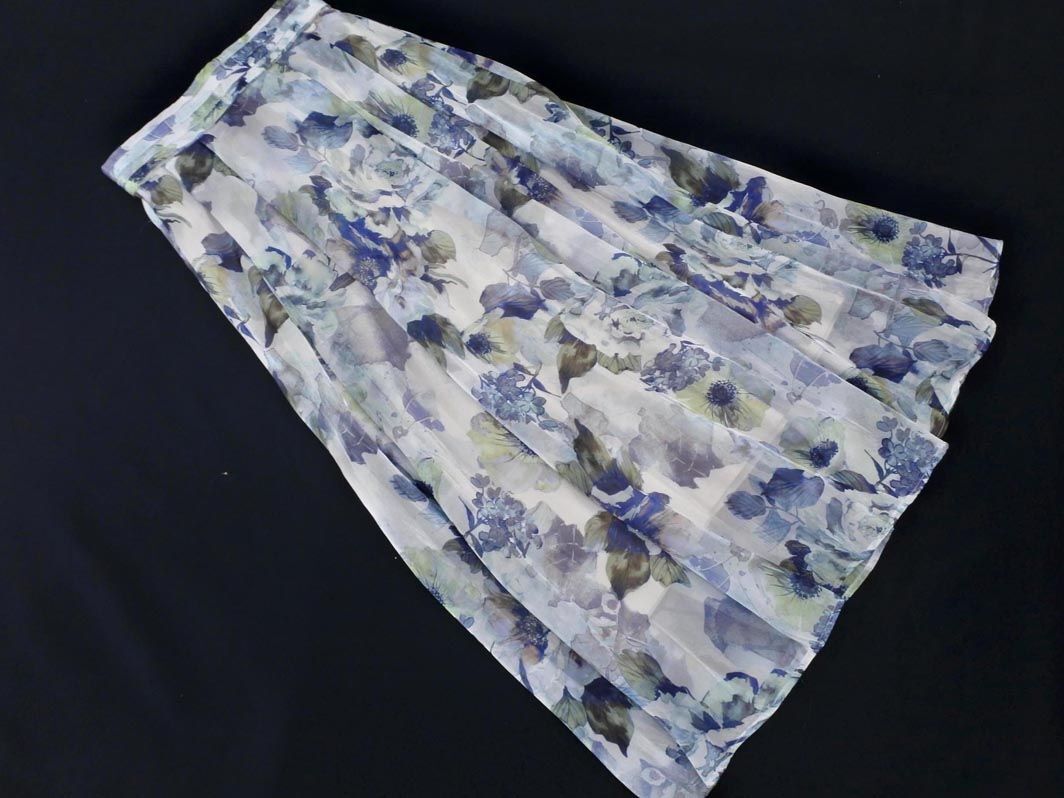 Couture brooch クチュールブローチ 花柄 シアー フレア ロング スカート size36/水色 ■◇ ☆ edb2 レディースの画像1