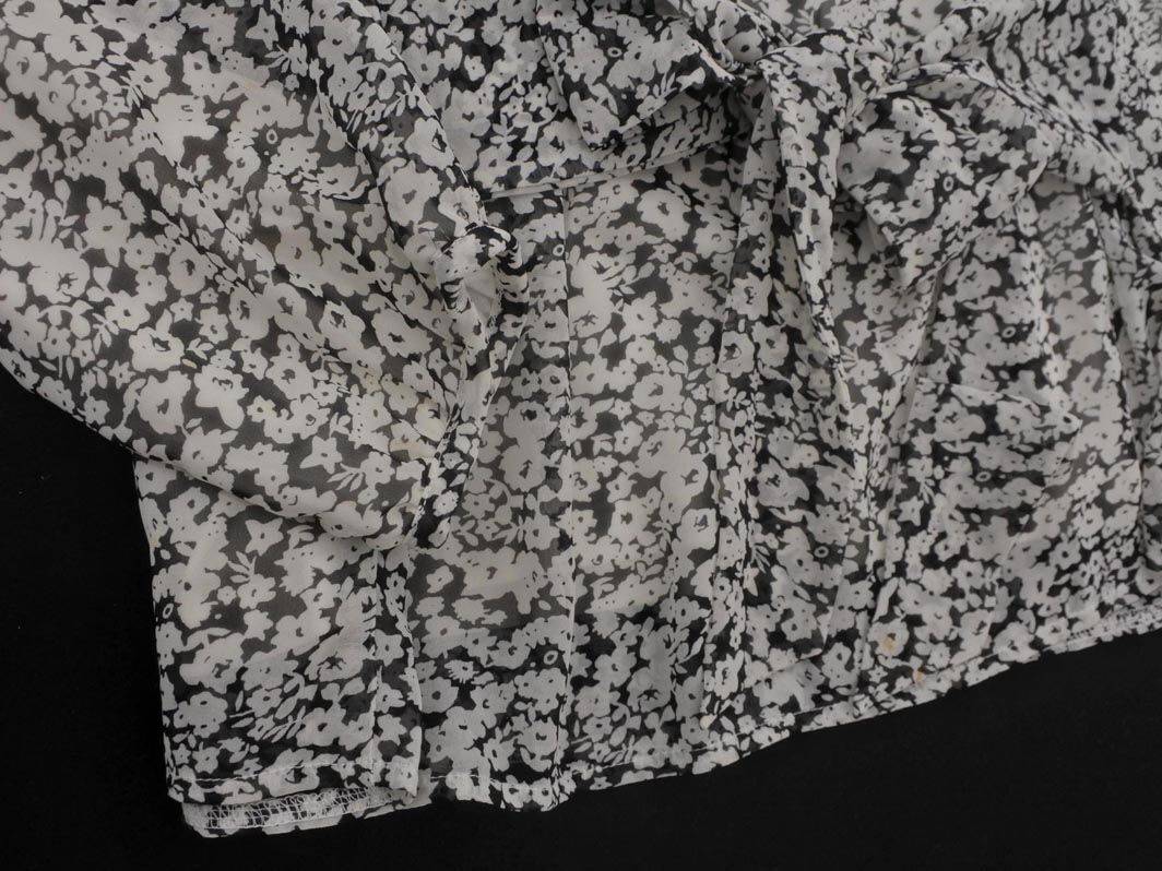 ELLE L floral print ribbon blouse shirt size40/ white x black #* * edc3 lady's 