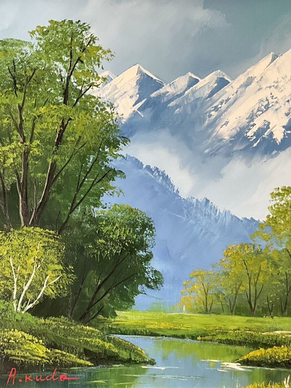 工藤昭重 真作 肉筆 油彩 キャンバス絵画 風景画 アルプス山脈 インテリア Yahoo!オークション - 真作 油彩 工藤昭重 『北アルプス』 実力