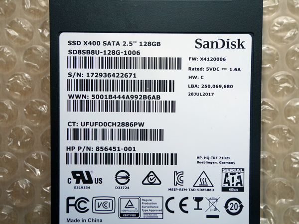 ★ SAMSUNG SATA SSD X400 128GB SD8SB8U-128G 中古 ★_画像2