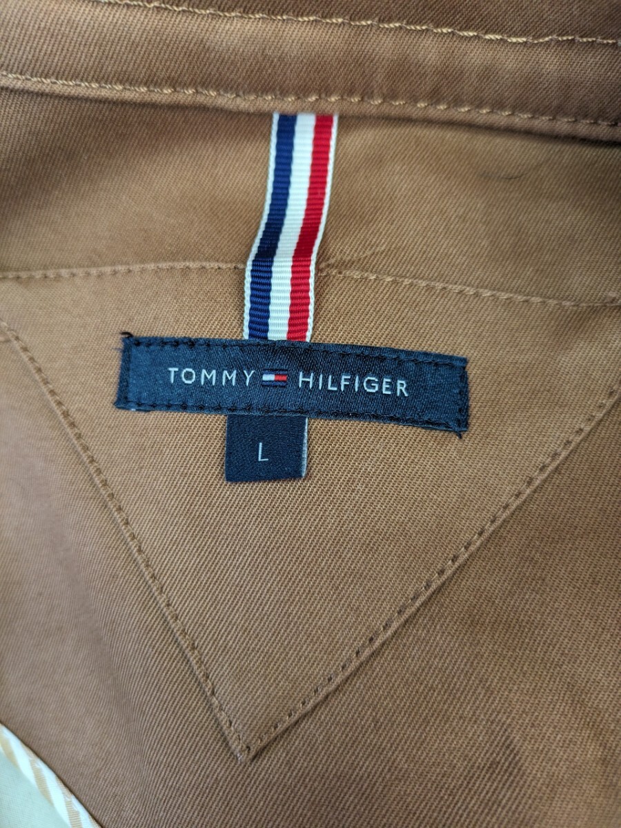 tommy hilfiger スプリングコート　ブラウン　レディース　Lサイズ トミーヒルフィガー　フード取り外し可能　金ボタン_画像6