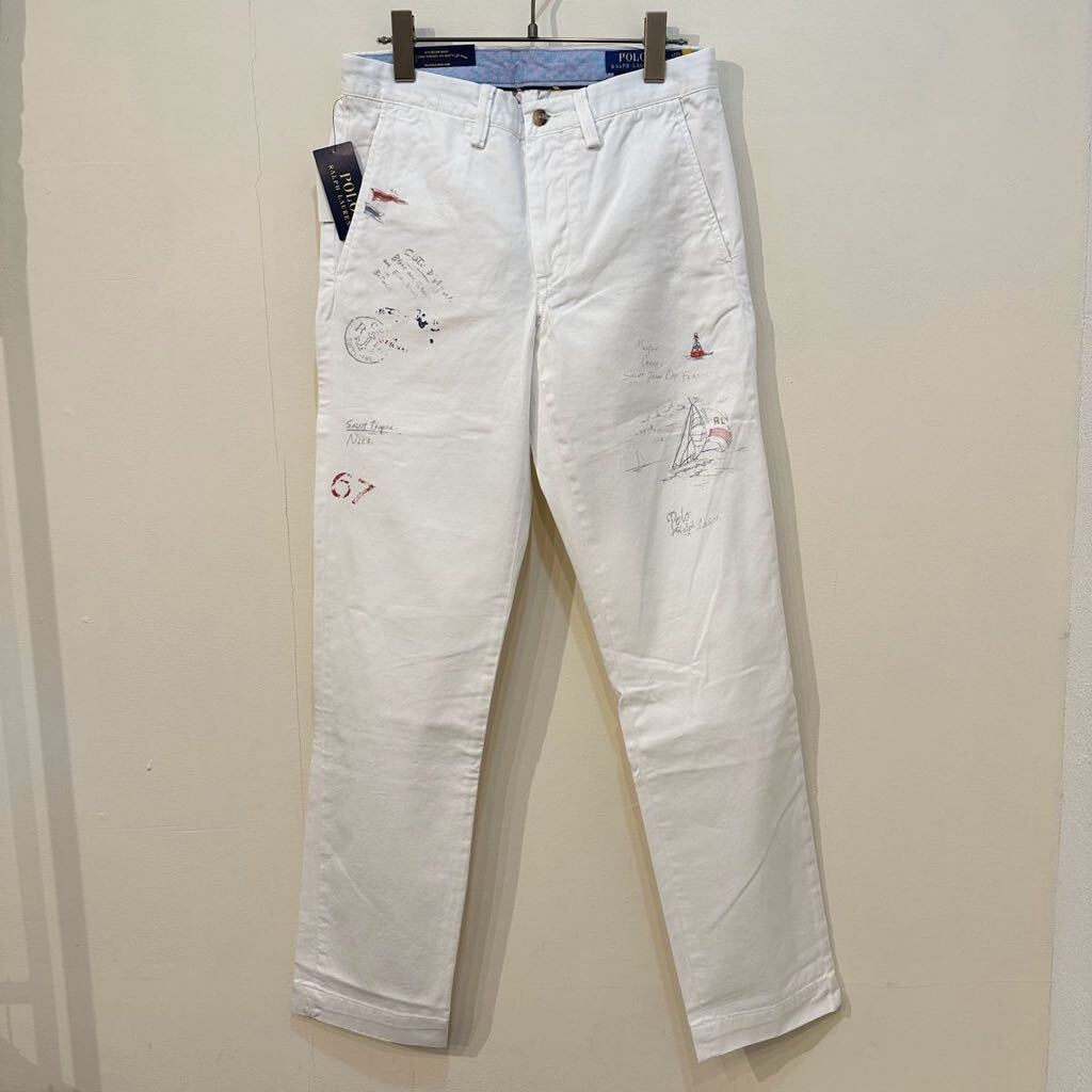 未使用品 ペイント 刺繍 POLO Ralph Lauren White Chino Pant ポロ ラルフローレン コットン チノ パンツ チノパン 加工 ヨット 白ホワイトの画像1