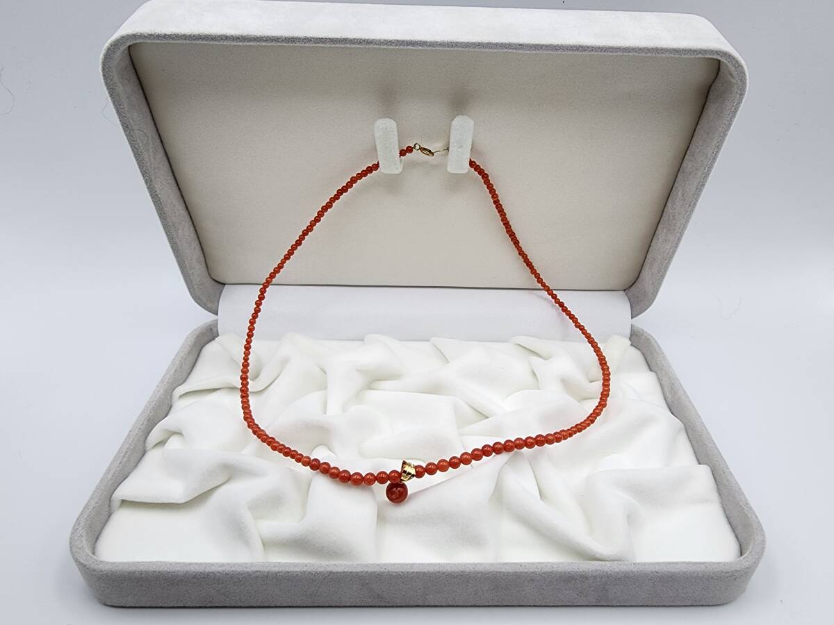 赤サンゴ コーラル珊瑚 ネックレス 金具 18K 750 金製 全長:約40cm ファッション_画像1