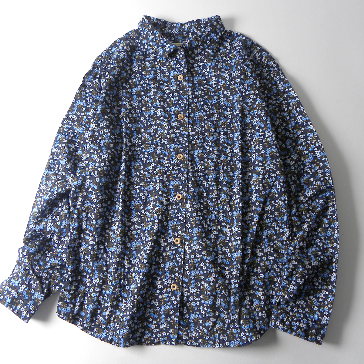  crocodile CROCODILE cotton 100% small flower print long sleeve shirt long sleeve feather weave also casual M navy l0416-13