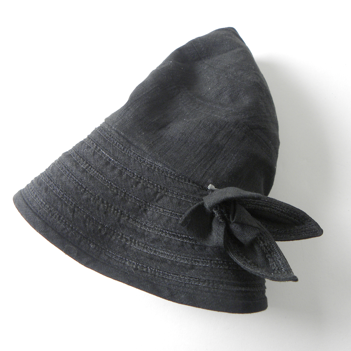 マキシン maxim 涼しい天然素材 リネンクロシェハット 日よけ 紫外線対策 折り畳み可能 帽子 ブラック g0416-1の画像8