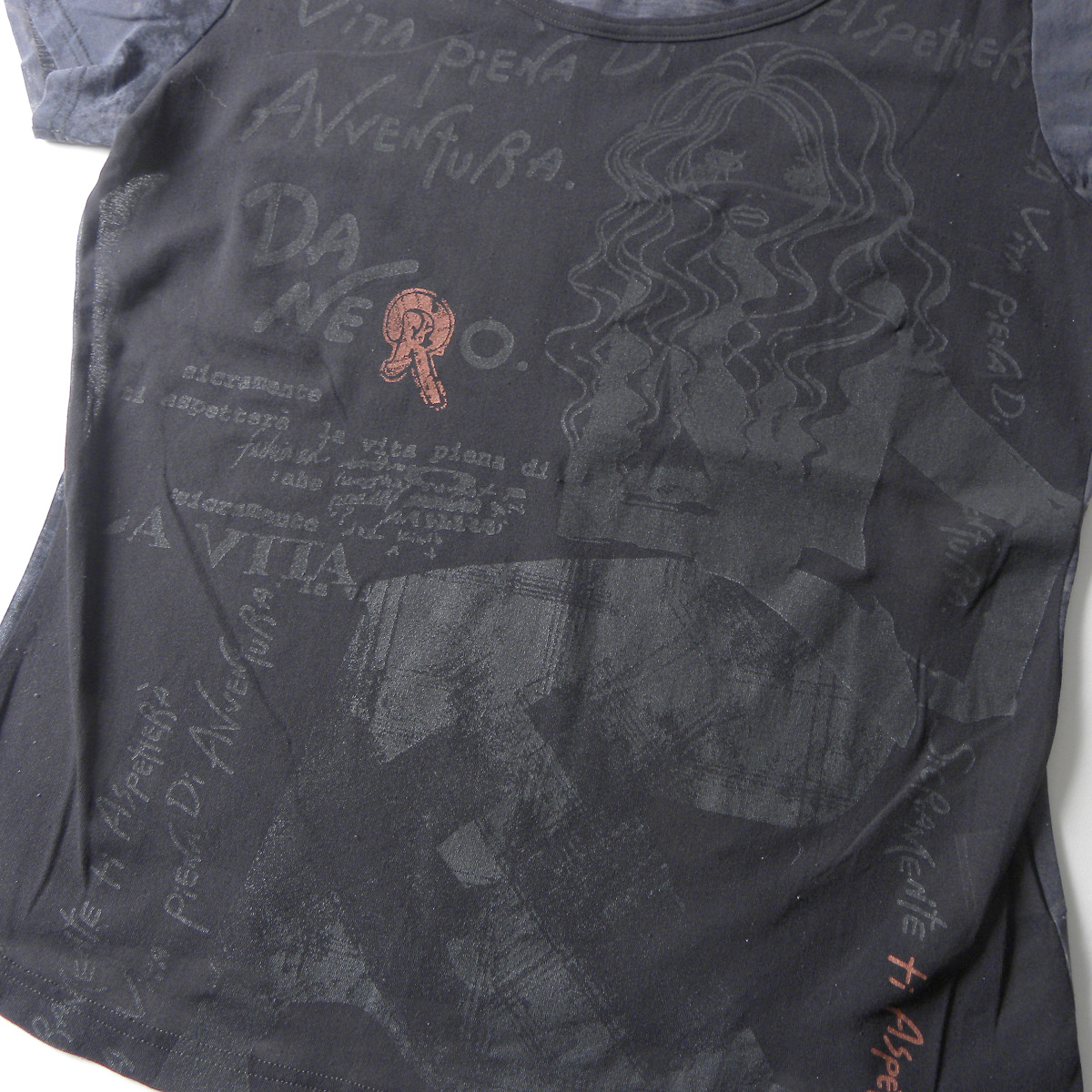 センソユニコ ネロ NERO 英字ロゴプリント クルーネックシアーTシャツ 半袖 透け感 パワーネット 手洗い可 40 日本製 l0426-13_画像3