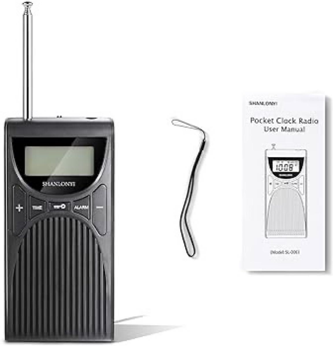 ポータブルラジオ 小型 ポケットラジオ　防災　電池式 多機能 スピーカー　バックライト　デジタル時計　目覚まし時計付き