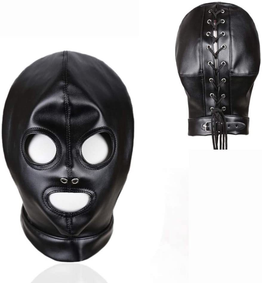  all head mask leather mask black braided up type bonte-jiSM. bundle cosplay mask 