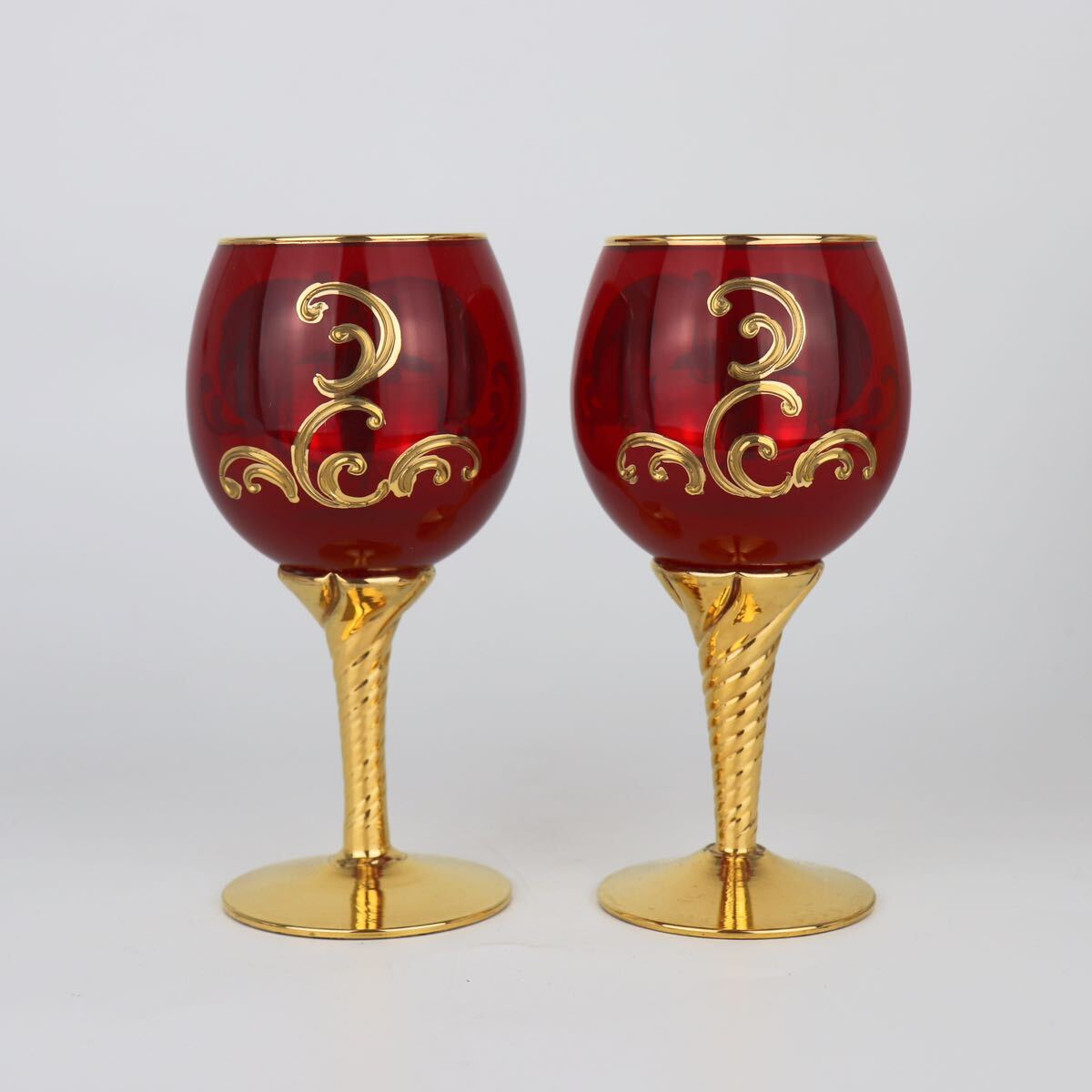 【葉】405 ベネチアン ムラノガラス 金彩 色絵 酒器 ワイングラス 共箱の画像3