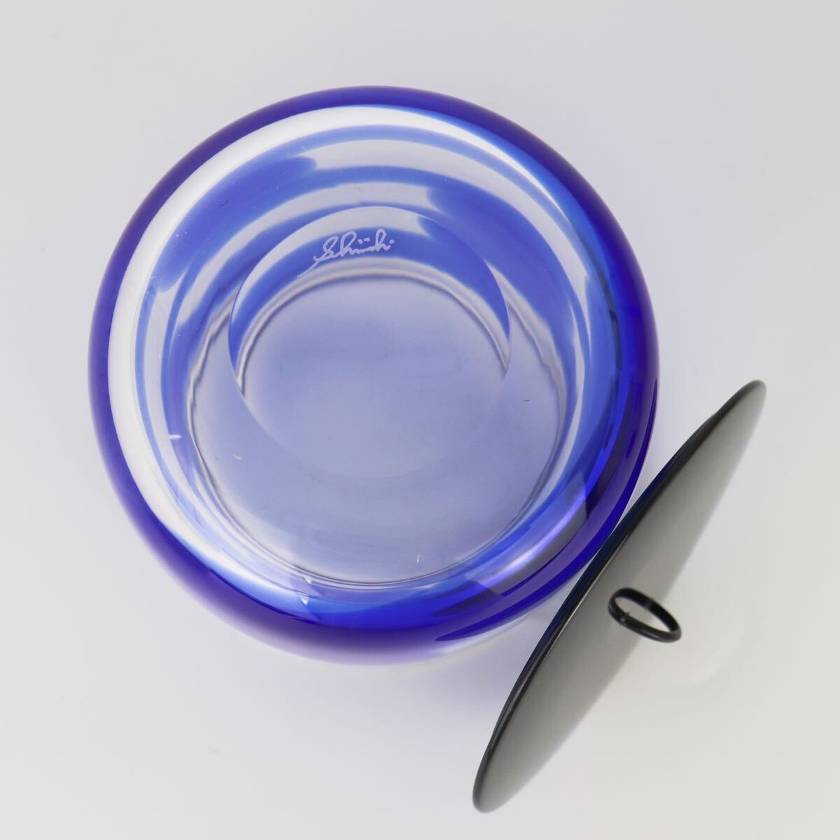 【葉】406 煎茶道具 茶道具 ガラス作家 白石精一 ルリガラス 水指 美術品 アンティーク 共箱の画像5