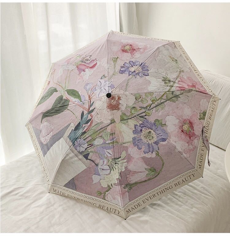  новый товар . дождь двоякое применение зонт от солнца складной зонт женский зонт от солнца зонт от дождя UV cut розовый стиль симпатичный цветочный принт бесплатная доставка крепкий женский 