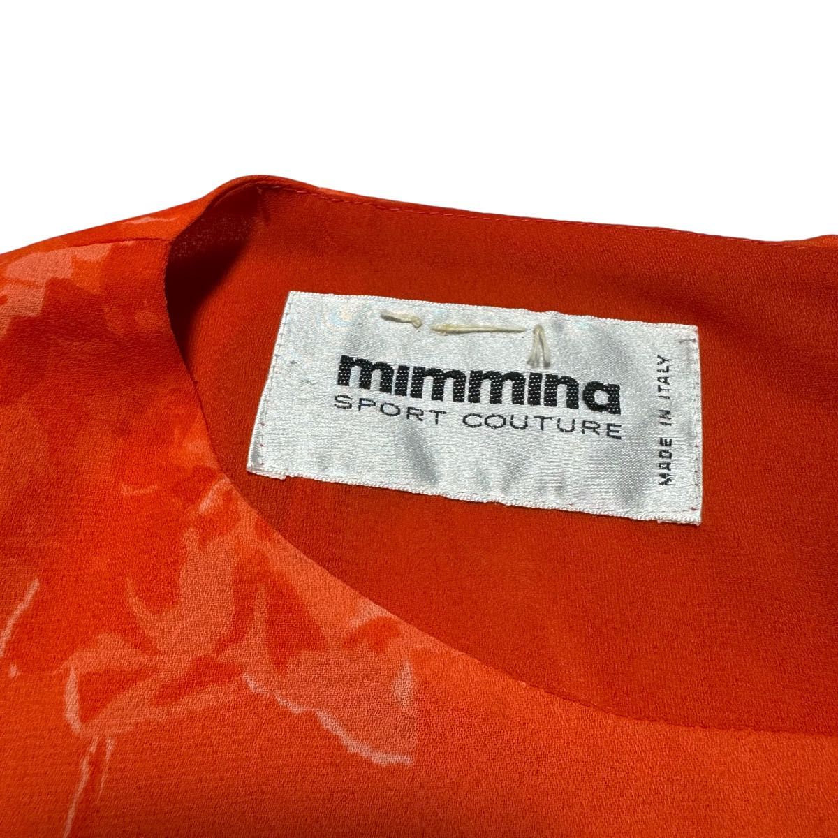 【イタリア製】mimmina ミンミーナ ノースリーブ ワンピース サイズ42 M相当 オレンジ 総柄 バラ柄 花柄 ポリエステル