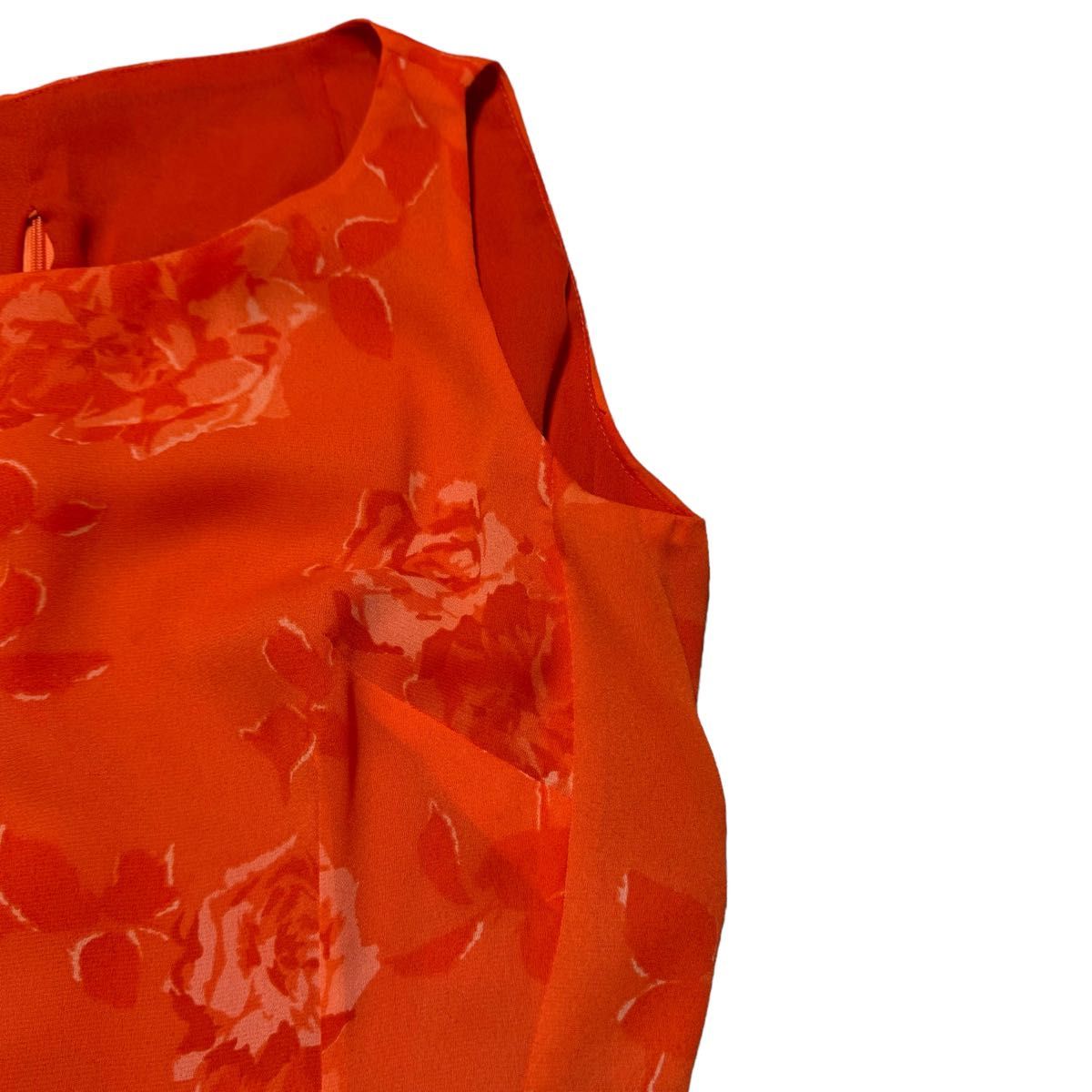 【イタリア製】mimmina ミンミーナ ノースリーブ ワンピース サイズ42 M相当 オレンジ 総柄 バラ柄 花柄 ポリエステル