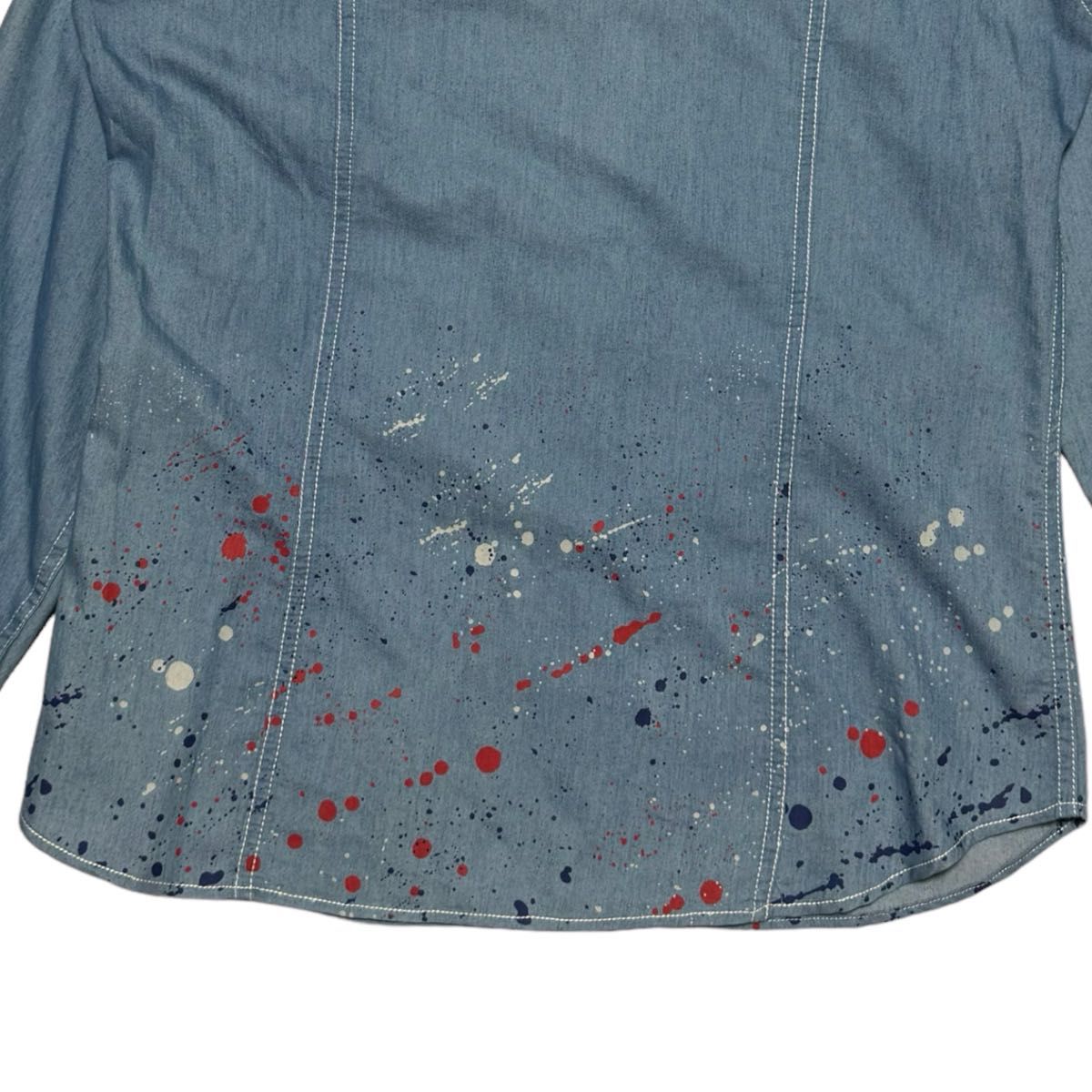 【定価1.6万】未着用品 LOVELESS ラブレス スプラッシュペイントシャツ サイズ2 M相当 ライトブルー スナップボタン