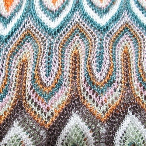 ミッソーニ 美品 半袖ニット 緑 茶 オレンジ系 マルチ 38 イタリア製 レーヨン カットソー MISSONI 【ネコポスOK】 ◆H4の画像5