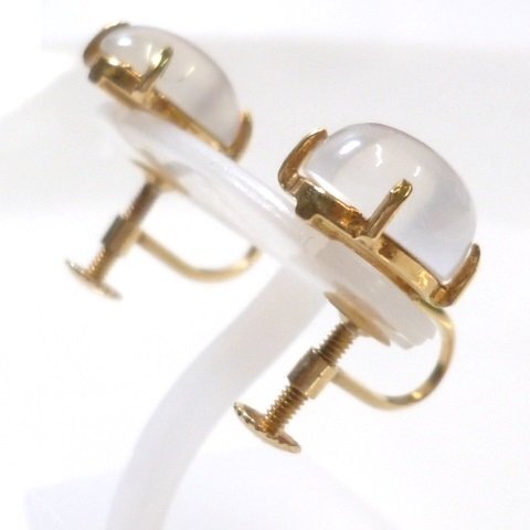 J*K18 moonstone attaching earrings yellow gold 18 gold oval kaboshon[ cat pohs OK]